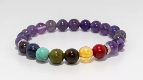 PULSEIRA RESILIÊNCIA PODEROSÍSSIMA DE AMETISTA COM PEDRAS DOS 7 CHAKRAS - 8mm - PARA EXPANSÃO DA CONSCIÊNCIA E CURA ENE