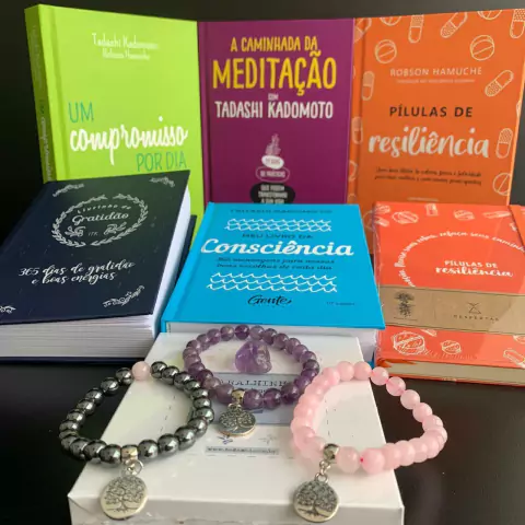 KIT 3 PROPÓSITO - CONTÉM: 5 LIVROS + 1 BARALHINHO DOS SENTIMENTOS + 1 MOLESKINE + 3 PULSEIRAS + PEDRA AMETISTA + FRETE G