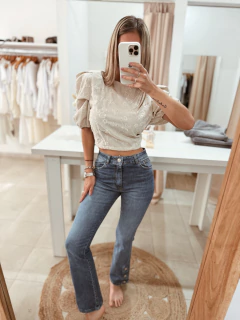 Jeans semi Oxford con botones - Juanita Shop