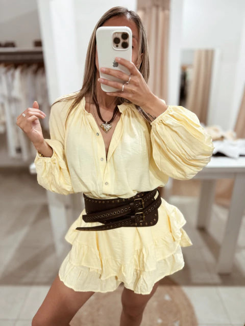 Short pollera amarillo pastel