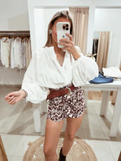 Pollera estampada bordo