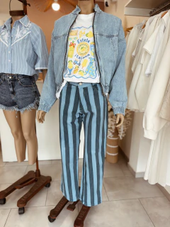 Wideleg rayado celeste y turquesa - comprar online