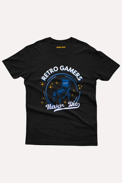 Camiseta Retro Gamer Never Die - Os Primeiros Jogadores Nerd
