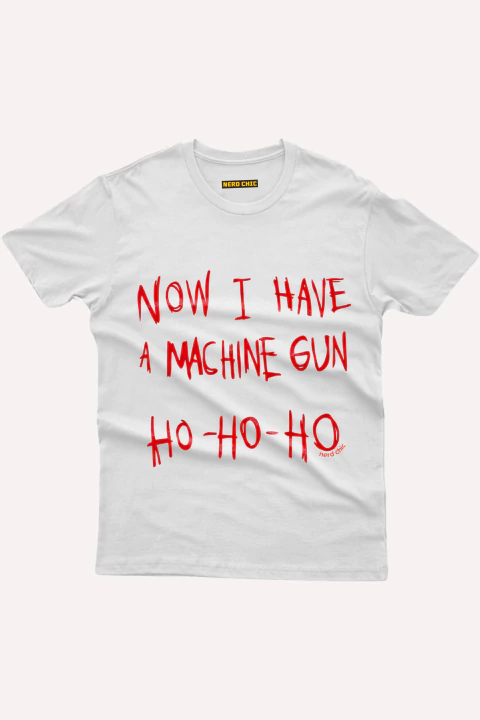 Camiseta Die Hard Natal - Ho Ho Ho Now I Have a Gun - Estampa Sangue