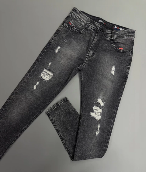 CALÇA JEANS - CINZA RASGADA