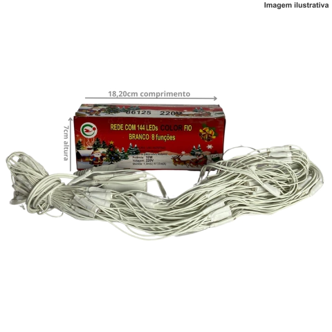 Rede 144 Leds Colorido 16125 Fio Branco 8 Funçoes 127V 1,5X1,3M