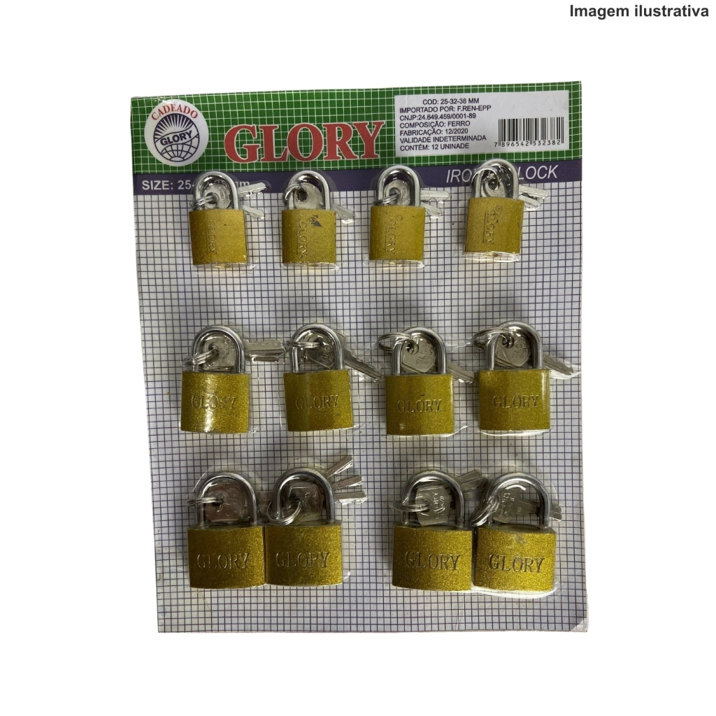 Cartela De Cadeado C/12 Und 25X32X38Mm