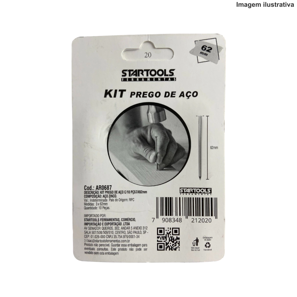 Kit Prego De Aço C/ 10 Pçs 2,8X65Mm Ar0687 Startools