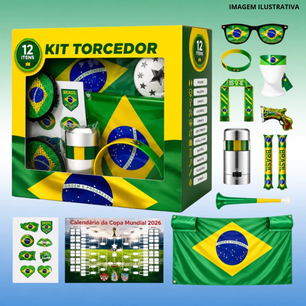 Kit Torcedor Brasil 12pçs Copa 2026 BR888