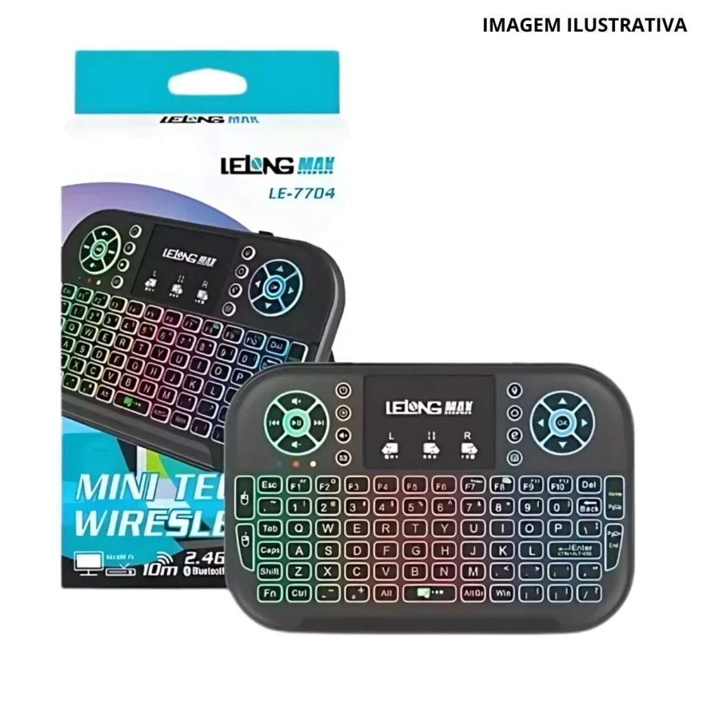Mini Teclado Wiresless Retangular Luminoso Le-7704-1