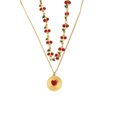 Collar doble cerezas y corazón (PREVENTA)