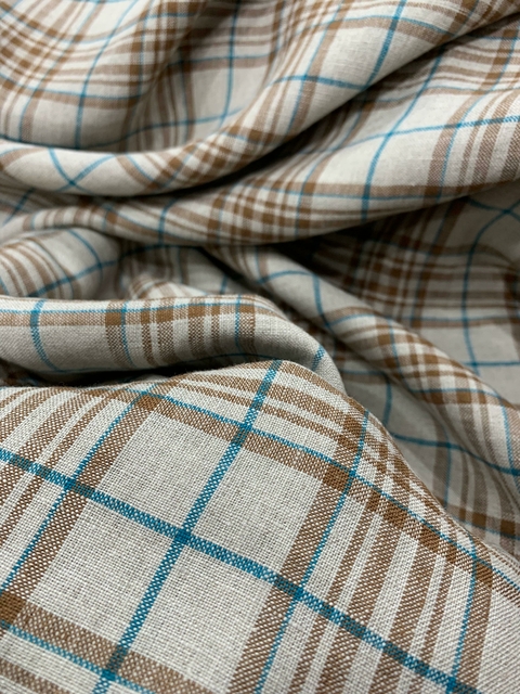 Linho Italiano Legítimo Xadrez Marrom/Azul - comprar online