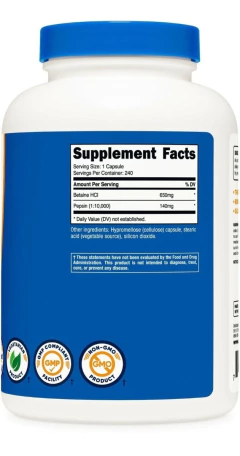 Betaine HCI 790 mg | 240 Caps | Nutricost - comprar online