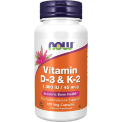 Vitamina D3 y K2 (1000 IU / 45 mcg) | Now Foods