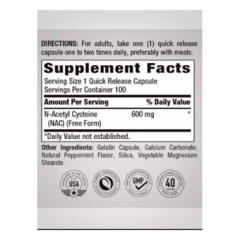 NAC N-Acetyl Cysteine | 600mg | Piping Rock - comprar online