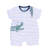 Macacão Curto Bebê Off-White Listrado Com Bordado Jacaré - Din Don - comprar online