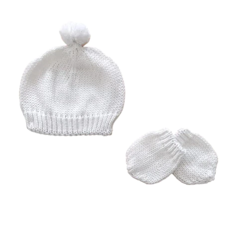 Gorro Pompom e Luvas - Branco TAMANHO:Unico (0 a 3 meses)