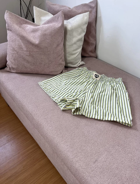 Boxer Shorts Listrado Amarelo e Branco