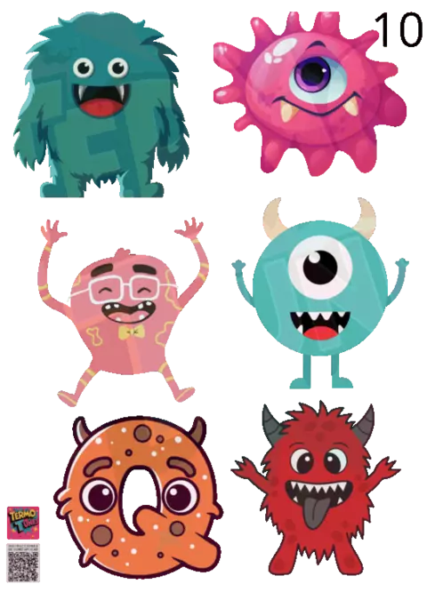 PLANTILLA 20 cm x 14, 4 cm DE APLIQUES DTF TERMOPEGABLE TEMATICA MONSTRUOS - comprar online