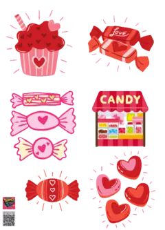 PLANTILLA 20 CM X 14 CM DE APLIQUES DTF TERMOPEGABLE TEMATICA CANDY CARAMELOS - BOX POPULIX