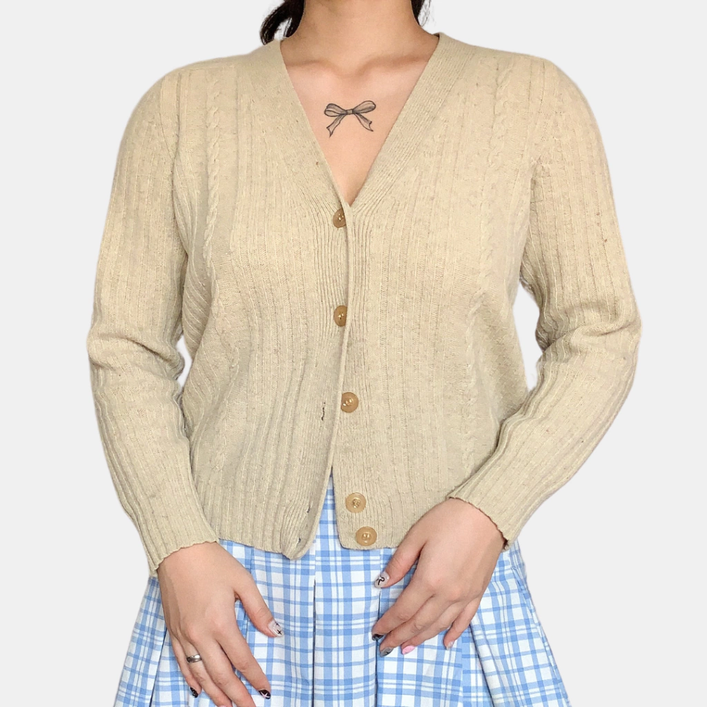 cardigan bege tricô