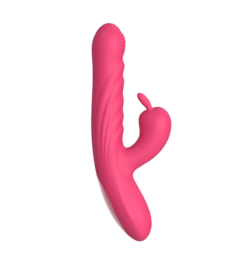 VIBRADOR DOBLE ESTIMULACION USB CON OREJITAS EN CLITORIS SUBE-BAJA EN PUNTO G 22X3,2CM. TJ3028