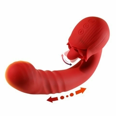 VIBRADOR "ROSE" USB CON LENGUA ESTIMULADORA DE CLITORIS, SUBE Y BAJA EN PUNTO G 13X3,5CM. TJ3041
