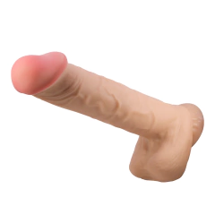DILDO VERTEBRADO CON VENTOSA, TESTICULOS Y PIEL EXTENSIBLE 26X5,5CM. BW-008103NRG