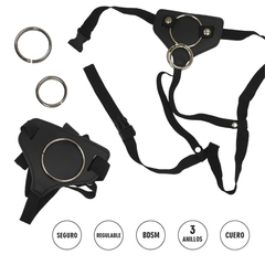ARNES DE CUERO CON ARGOLLAS INTERCAMBIABLES (6, 4,5 Y 4CM) CON CINTA MOCHILA. KS20558