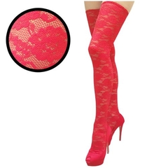 MEDIAS BUCANERAS DE ENCAJE ROJO CON ELASTICO. D9502R