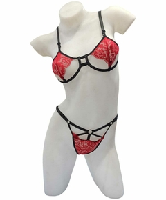 CONJUNTO ELECTRA DE ENCAJE- CORPIÑO CON ARCO Y TANGA CON ARNES. EXELECTRA