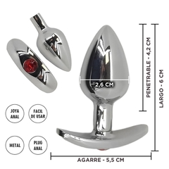 PLUG ANAL PLATEADO T.S CON TOPE ALARGADO Y STRASS PEQUEÑO 6X2,6CM. SS-SF-70828