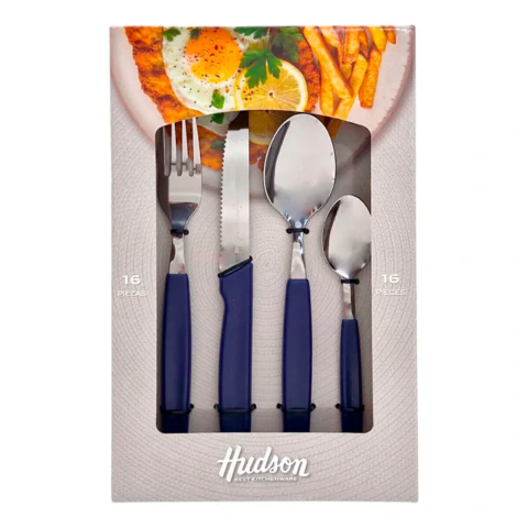 JUEGO DE CUBIERTOS BASIC X16 ACERO INOX AZUL HUDSON