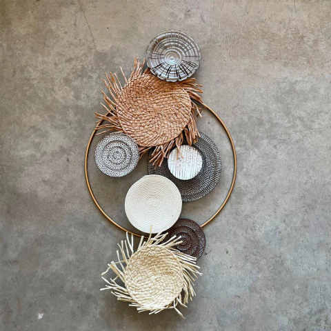 CUADROS CIRCULOS CHAPA 90X50CM BLANCO/GRIS/MARRON