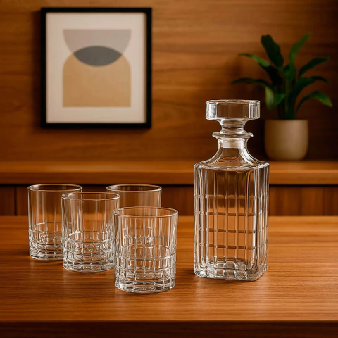 SET DE WHISKY 4 VASOS DE VIDRIO + 1 BOTELLA - comprar online