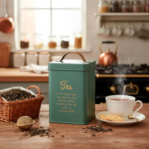 LATA TE CUADRADA VERDE CON MANIJA COBRIZA - comprar online