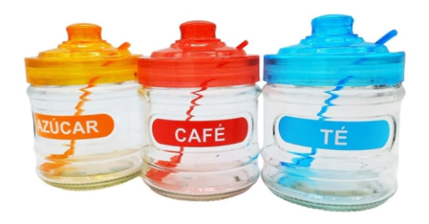 FRASCOS DE VIDRIO X3 CON ETIQUETA TAPA Y CUCHARA
