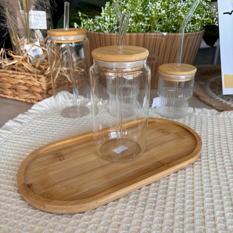 VASO CON TAPA DE BAMBU 400ML CON SORBETE VIDRIO - comprar online