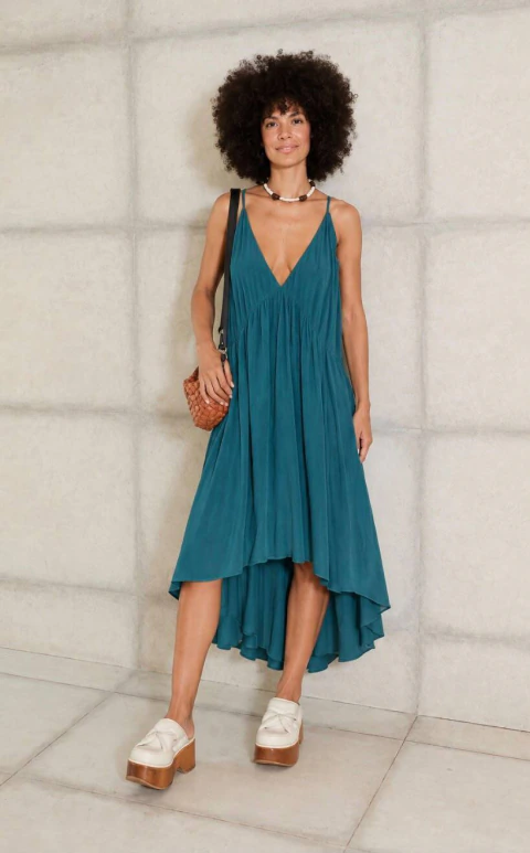 VESTIDO DILLY VERDE PETROLEO