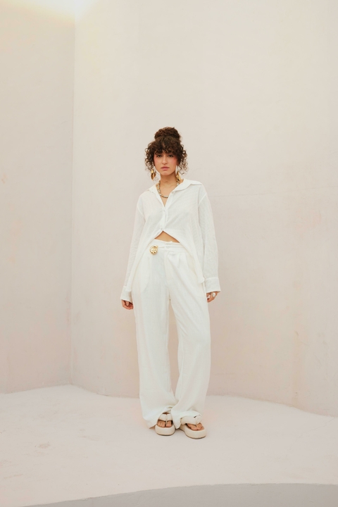 CALÇA ALFAIATARIA EM LINHO OFF WHITE