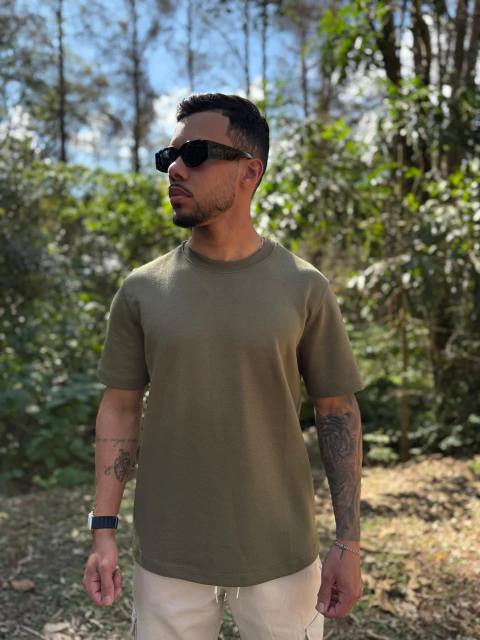 CAMISETA LISA VERDE MILITAR - Gola canelada