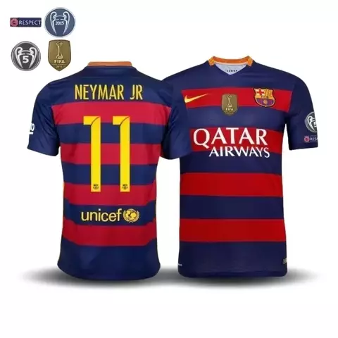Camisa Retrô Barcelona I 15/16 - NEYMAR JR 11 - Patchs Champions League e Mundial de Clubes - Masculina Nike - Azul e Vermelha - comprar online