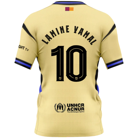 Camisa Barcelona II 25/26 LAMINE YAMAL 10 - Jogador Nike Masculina - Amarela com Detalhes Roxo - comprar online