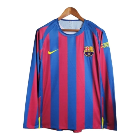 Camisa Retrô Barcelona I 2005/2006 manga longa - Nike Masculina - Vermelha e azul