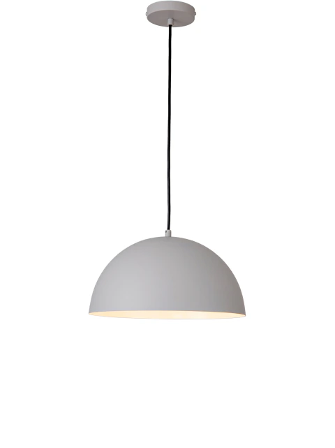 Lámpara colgante ODETTE de diseño minimalista con pantalla semiesférica gris y cable negro
