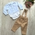Conjunto body camisa e calça jeans com suspensório