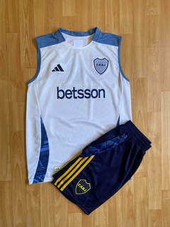 CONJUNTO BOCA JUNIORS ENTRENAMIENTO MUSCULOSA Y SHORT BERMUDA CON CIERRE AZUL 2024 2025