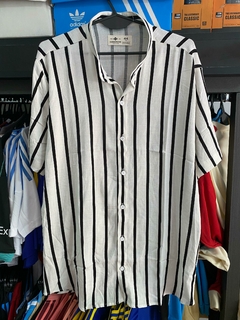 CAMISA DE LINO BLANCA CON RAYAS NEGRAS CALIDAD PREMIUM