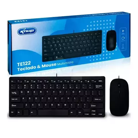 Kit Mini Teclado e Mouse com Fio USB Multimídia KP-TE122 Knup