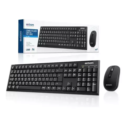 Kit Teclado e Mouse Sem Fio 2.4GHz ABNT2 - BK-S1000K Preto - comprar online